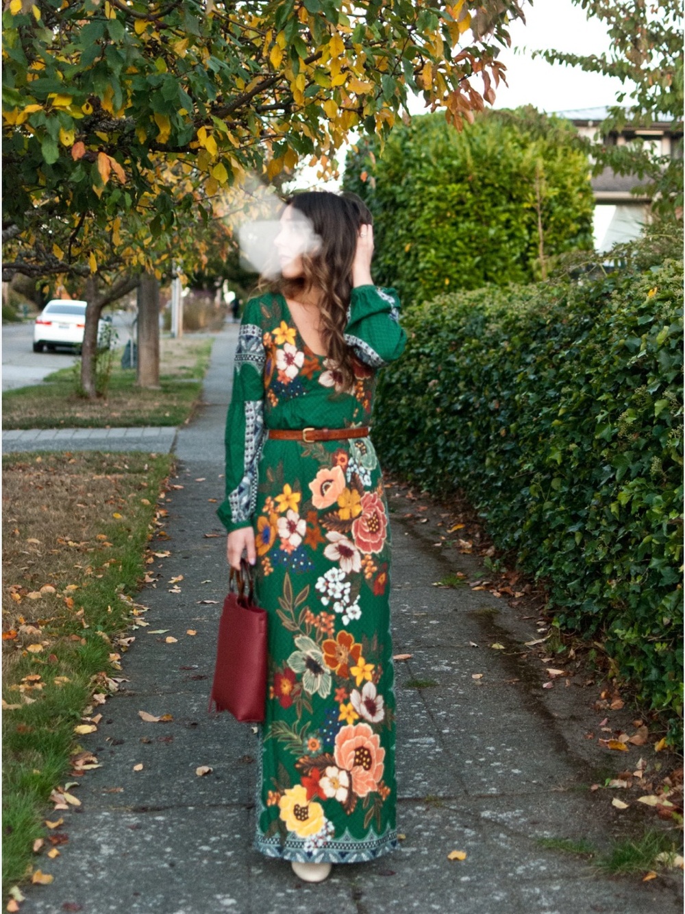 Farm Rio Anthropologie Verdor Maxi Dress Floral Long Sleeve Emerald Green M new - Picture 3 of 13